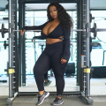 Mulheres plus size atlético desgaste cross top e leggings conjunto de fitness roupas de manga longa de ioga preta de manga longa